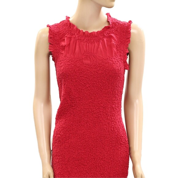 By Anthropologie Mock-Neck Textured Mini Dress Bodycon Ruffle Smocked XL 277652 - Picture 6 of 9